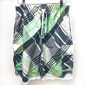 Banana Split Green/Black Plaid Board Shorts Sz XL